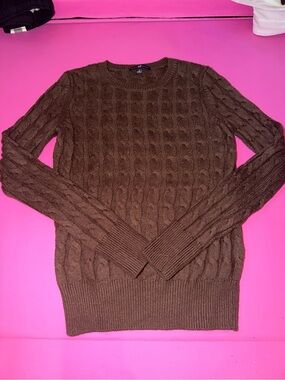 Vintage GAP Cable Knit Sweater Made In Hong Kong Size S Chocolate Brown Pullover